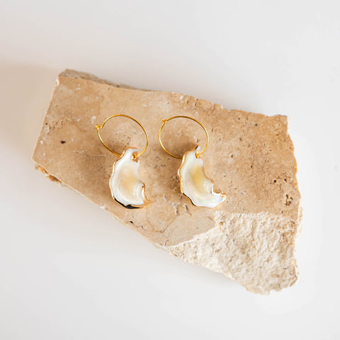 Gold Edged Natural Shell Earring on Delicate Gold Hoop, 