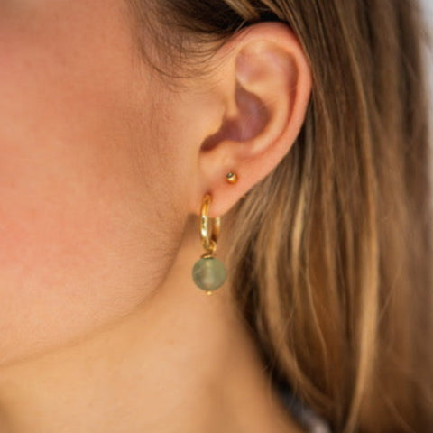 Gold Huggies with Green Flourite Earrings