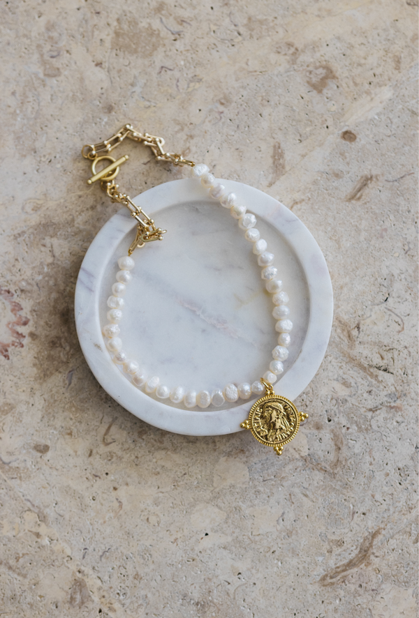 Baroque Pearl Necklace with 24K Gold filled Medallion