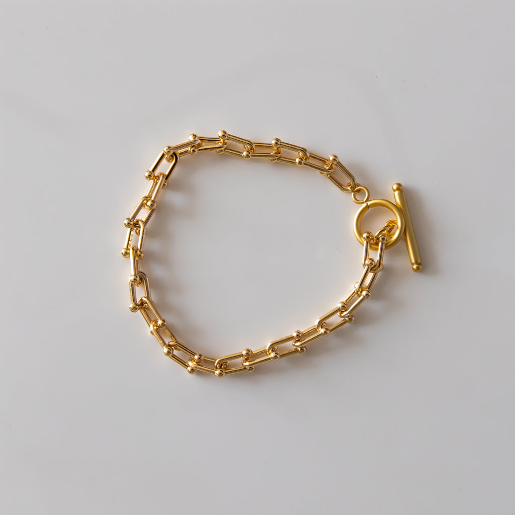 Gold U Cable Bracelet with Fob Clasp