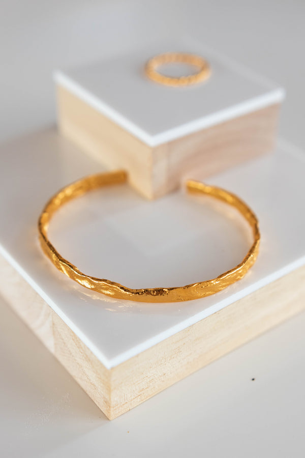 Hammered Gold Open Bangle